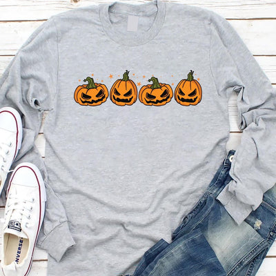 Pumpkin Halloween Long Sleeve Shirt, Jack-o-Lantern Fall Long Sleeve Shirt, Spooky Season Graphic Long Sleeve Shirt