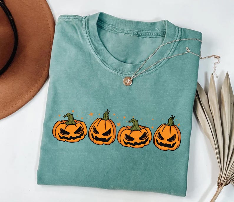 Pumpkin Halloween Short Sleeve Shirt, Jack-o-Lantern Fall Tee, Spooky Season Graphic Short Sleeve Shirt