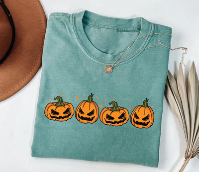 Pumpkin Halloween Short Sleeve Shirt, Jack-o-Lantern Fall Tee, Spooky Season Graphic Short Sleeve Shirt