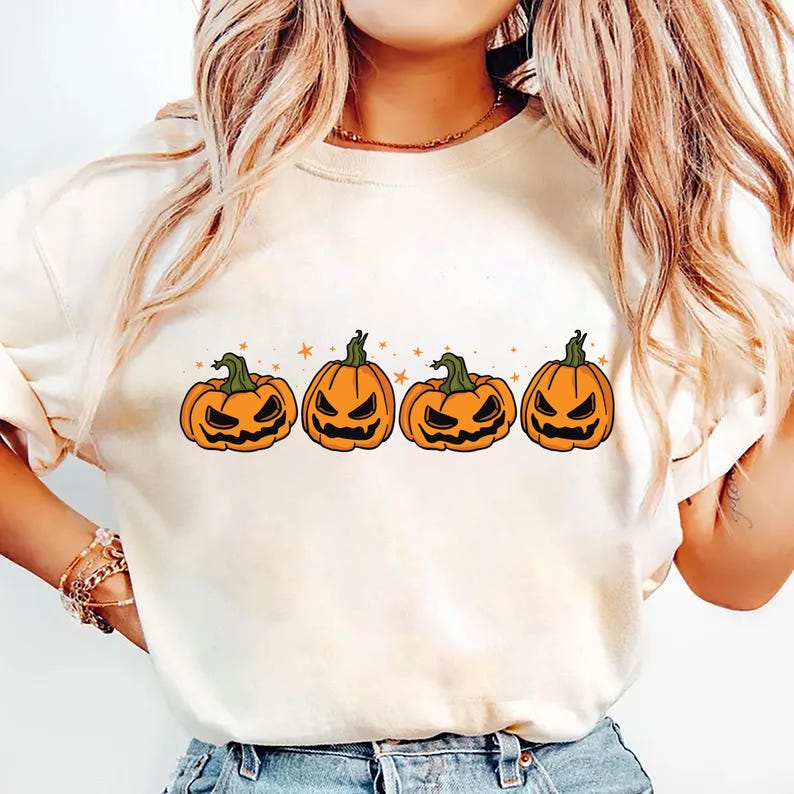 Pumpkin Halloween Short Sleeve Shirt, Jack-o-Lantern Fall Tee, Spooky Season Graphic Short Sleeve Shirt
