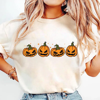 Pumpkin Halloween Short Sleeve Shirt, Jack-o-Lantern Fall Tee, Spooky Season Graphic Short Sleeve Shirt