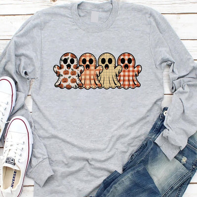 Preppy Floral Ghost Long Sleeve Shirt, Fall Ghost Long Sleeve Shirt, Autumn Girly Graphic Long Sleeve Shirt, Tis The Season Halloween Long Sleeve Shirt