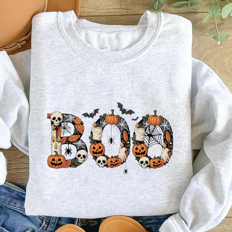 Boo Sweatshirt, Halloween Fall SweatShirt, Cute and Scary Ghost SweatShirt, Spooky Season Unisex SweatShirt
