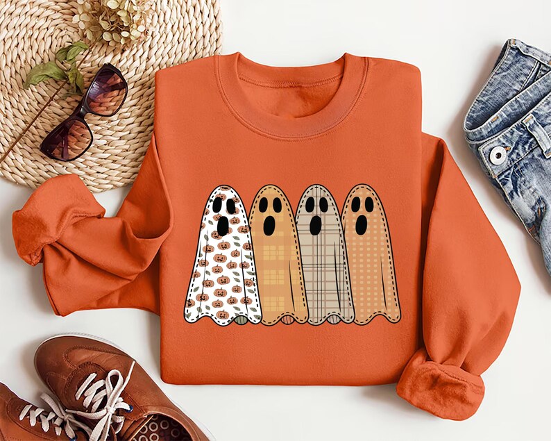 Preppy Floral Ghost Sweatshirt, Fall Ghost SweatShirt, Autumn Girly Graphic SweatShirt, Tis The Season Halloween SweatShirt