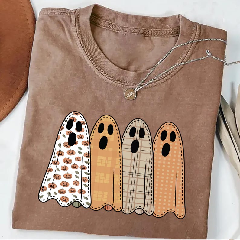 Preppy Floral Ghost Short Sleeve Shirt, Fall Ghost Tee, Autumn Girly Graphic Short Sleeve Shirt, Tis The Season Halloween Short Sleeve Shirt
