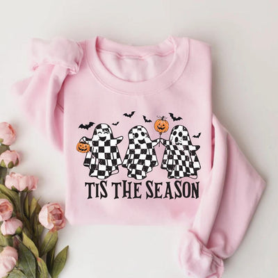 Retro Ghosts Tis The Season Sweatshirt, Checkered Halloween Ghost SweatShirt, Trendy Fall Cute Ghost SweatShirt