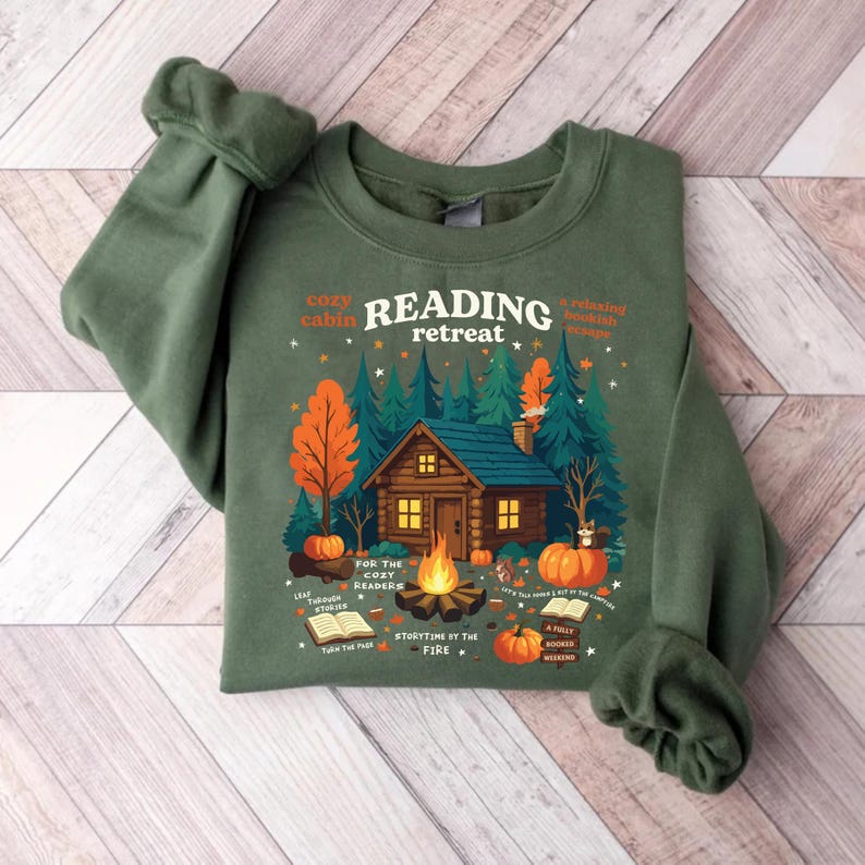Cozy Cabin Reading Retreat Sweatshirt, Fall Bookish SweatShirt, Autumn Cozy Readers SweatShirt, Pumpkin Spice Book SweatShirt