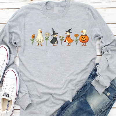 Halloween Goose Long Sleeve Shirt, Cute Fall Pumpkin Witch Goose Long Sleeve Shirt, Ghost Goose Autumn Long Sleeve Shirt