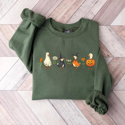Halloween Goose Sweatshirt, Cute Fall Pumpkin Witch Goose SweatShirt, Ghost Goose Autumn SweatShirt