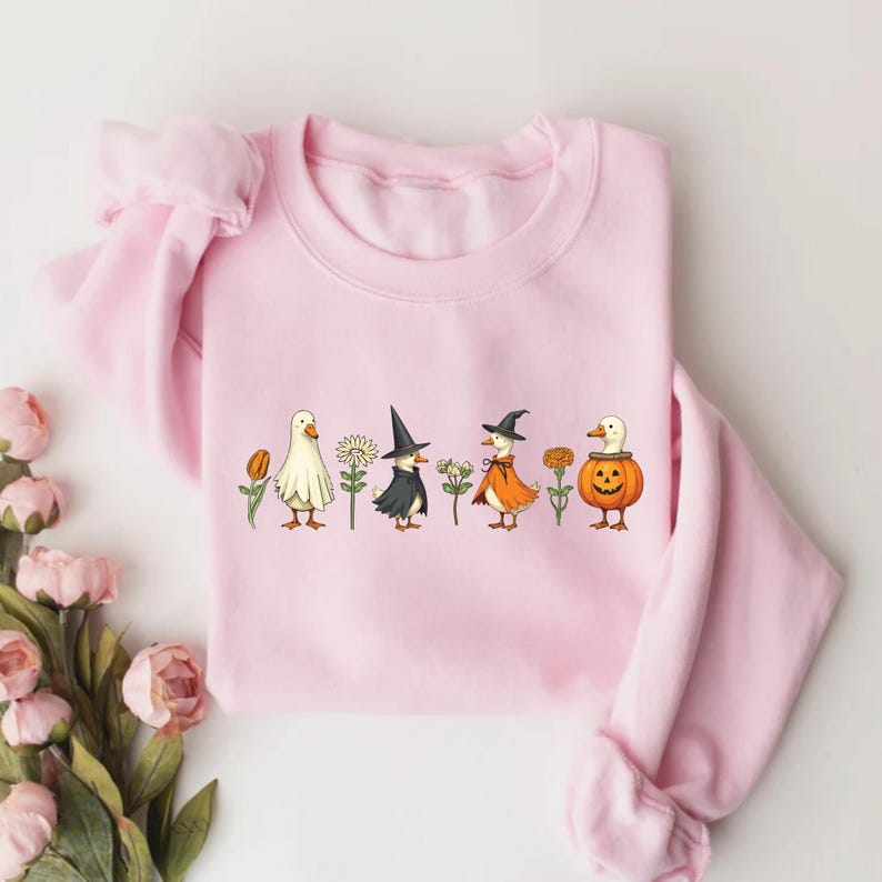 Halloween Goose Sweatshirt, Cute Fall Pumpkin Witch Goose SweatShirt, Ghost Goose Autumn SweatShirt