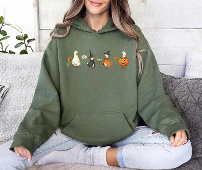 Halloween Goose Hoodie, Cute Fall Pumpkin Witch Goose Hoodie, Ghost Goose Autumn Hoodie
