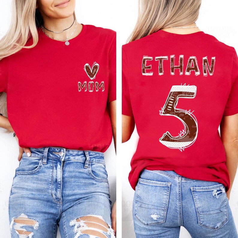 Custom Football Mom Short Sleeve Shirt, Football Season Mama Short Sleeve Shirt, Football Kids Name, Jersey Number Tee, Unisex Game Day Short Sleeve Shirt