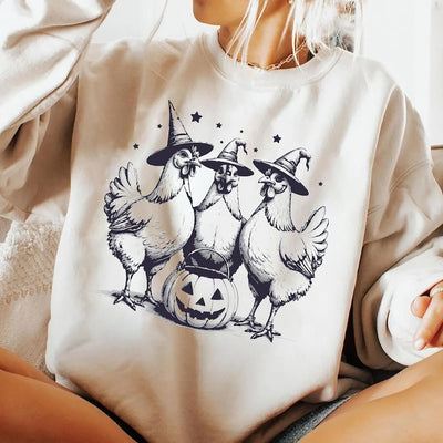 Chicken Witches Funny Halloween Sweatshirt, Vintage Chicken Witch SweatShirt, Funny Women Halloween Gift SweatShirt