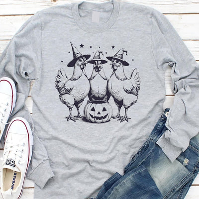 Chicken Witches Funny Halloween Long Sleeve Shirt, Vintage Chicken Witch Long Sleeve Shirt, Women Halloween Gift