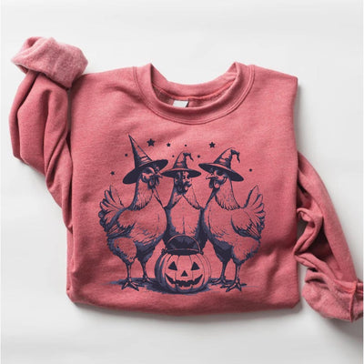Chicken Witches Funny Halloween Sweatshirt, Vintage Chicken Witch SweatShirt, Funny Women Halloween Gift SweatShirt