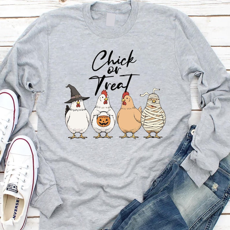 Chick Or Treat Long Sleeve Shirt, Halloween Chicken Long Sleeve Shirt, Funny Fall Long Sleeve Shirt