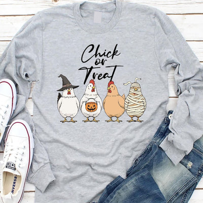 Chick Or Treat Long Sleeve Shirt, Halloween Chicken Long Sleeve Shirt, Funny Fall Long Sleeve Shirt
