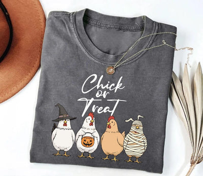 Chick Or Treat Short Sleeve Shirt, Halloween Chicken Tee, Funny Fall Short Sleeve Shirt, Cute Halloween Chicken Top, Trick Or Treat Unisex Short Sleeve Shirt