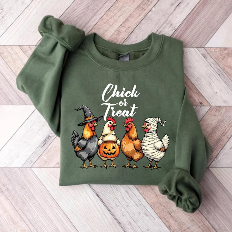 Chick Or Treat Sweatshirt, Halloween Chicken SweatShirt, Funny Fall SweatShirt