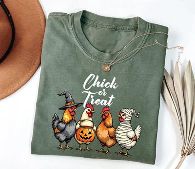 Chick Or Treat Short Sleeve Shirt, Halloween Chicken Tee, Funny Fall Short Sleeve Shirt, Cute Halloween Chicken Top, Trick Or Treat Unisex Short Sleeve Shirt