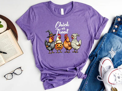 Chick Or Treat Short Sleeve Shirt, Halloween Chicken Tee, Funny Fall Short Sleeve Shirt, Cute Halloween Chicken Top, Trick Or Treat Unisex Short Sleeve Shirt