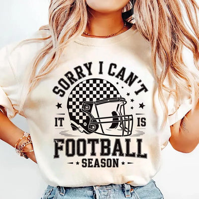 Sorry I Can't It Is Football Season Short Sleeve Shirt, Trendy Football Tee, Funny Football Mom Short Sleeve Shirt