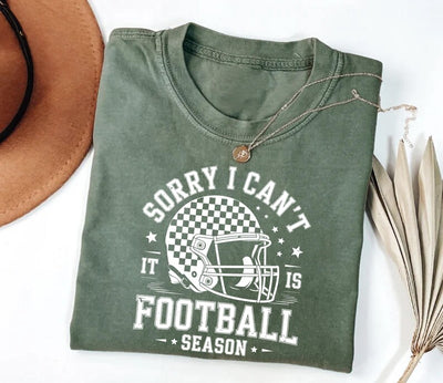 Sorry I Can't It Is Football Season Short Sleeve Shirt, Trendy Football Tee, Funny Football Mom Short Sleeve Shirt