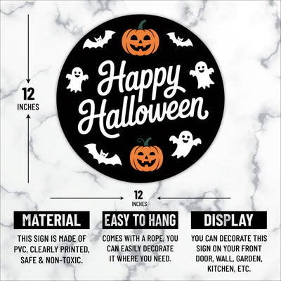 Cute Ghost Pumpkin Bat Halloween Door Sign 12", Hanging Front Door Hanger, Indoor Wall Decor for Home, Spooky Halloween Decorations