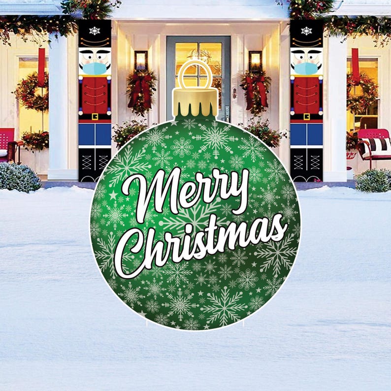 Christmas Yard Sign for Home Decor, Lawn Decoration with Stakes, Green Ornament Merry Christmas Yard Decoration, Outdoor Holiday Sign