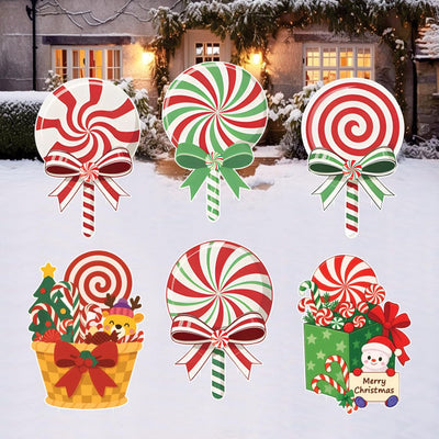 Christmas Candy Yard Signs, Lollipop Holiday Lawn Decorations with Stakes, Waterproof Outdoor Xmas Garden Patio Porch Walkway Party Décor