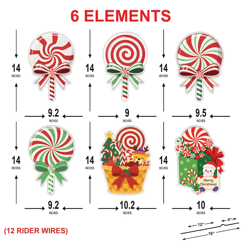 Christmas Candy Yard Signs, Lollipop Holiday Lawn Decorations with Stakes, Waterproof Outdoor Xmas Garden Patio Porch Walkway Party Décor