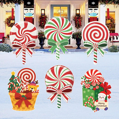 Christmas Candy Yard Signs, Lollipop Holiday Lawn Decorations with Stakes, Waterproof Outdoor Xmas Garden Patio Porch Walkway Party Décor