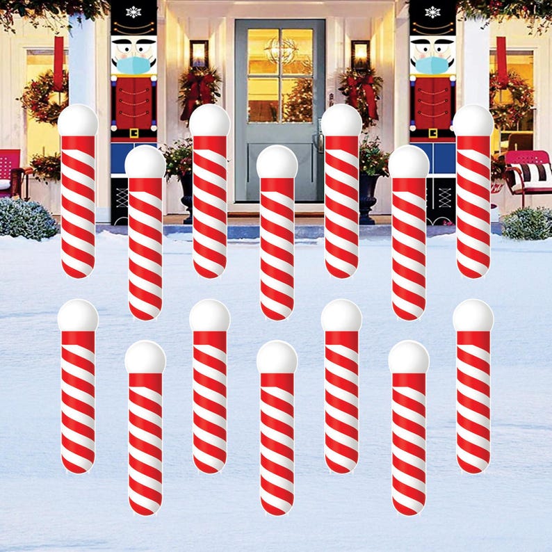 Candy Cane Christmas Yard Signs, Peppermint Lawn Decorations with Stakes, Outdoor Holiday Garden Pathway Patio Winter Xmas Décor