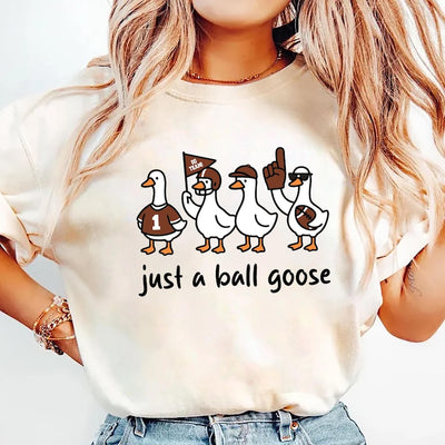 Just A Silly Goose Football Short Sleeve Shirt, Fall Football Game Day Goose Tee, Retro American Football Goose Short Sleeve Shirt