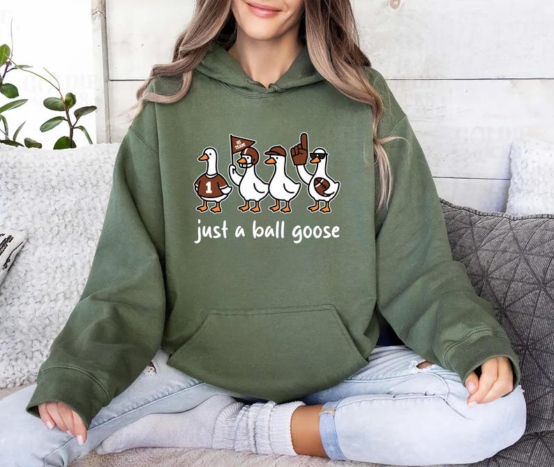 Just A Silly Goose Football Hoodie, Fall Football Game Day Goose Hoodie, Retro American Football Goose Hoodie
