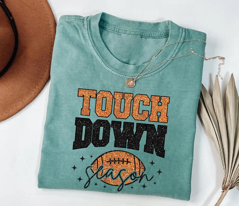 Touch Down Season Short Sleeve Shirt, Game Day Football Mom Short Sleeve Shirt, Football Lover Tee, American Football Short Sleeve Shirt