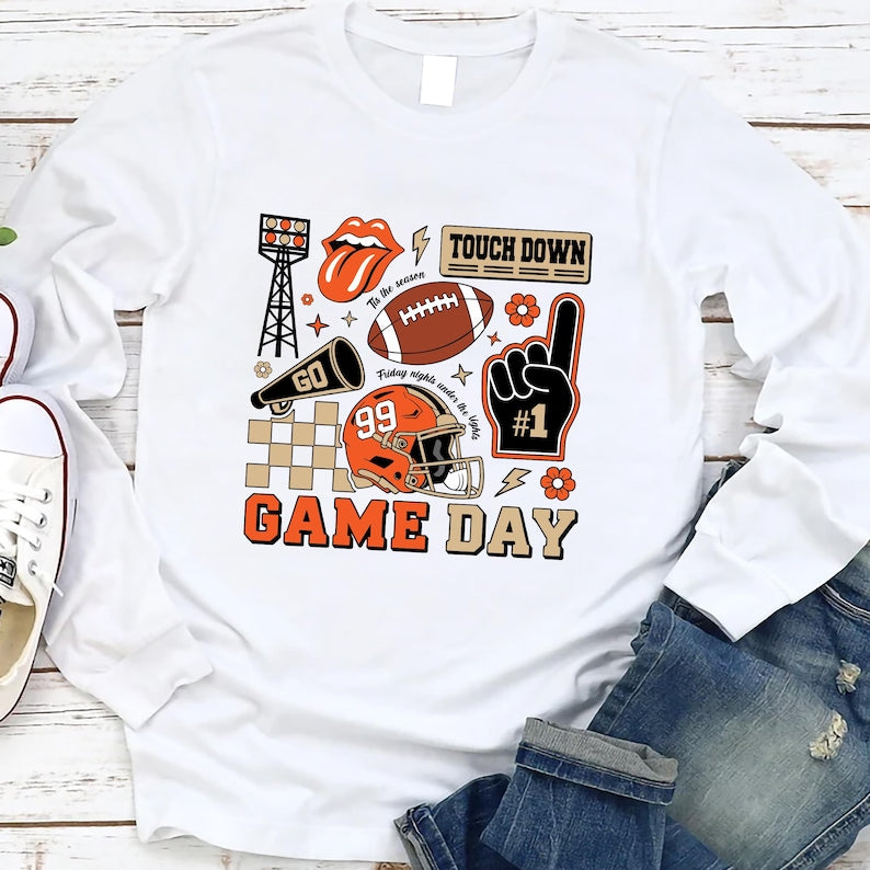 Football Collage Long Sleeve Shirt, Football Season Long Sleeve Shirt, Game Day Touchdown Long Sleeve Shirt