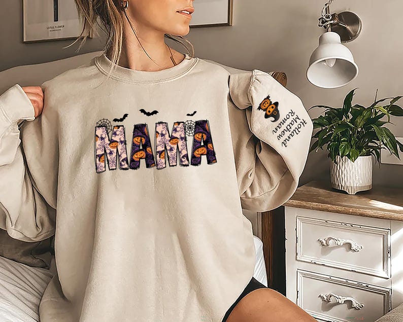Personalized Halloween Mama Sweatshirt, Spooky Mama SweatShirt, Gift for Mom SweatShirt, Spooky Mama SweatShirt