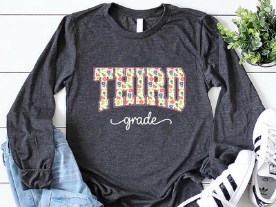 Third Grade Teacher Long Sleeve Shirt, 3rd Grade Floral Long Sleeve Shirt Back to School Long Sleeve Shirt