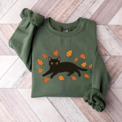 Black Cat Sweatshirt, Cozy Halloween SweatShirt, Black Cat Fall SweatShirt, Cat Lover Gift SweatShirt