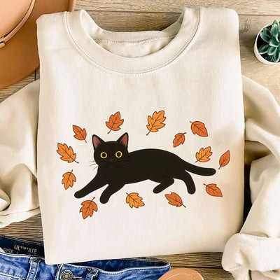 Black Cat Sweatshirt, Cozy Halloween SweatShirt, Black Cat Fall SweatShirt, Cat Lover Gift SweatShirt