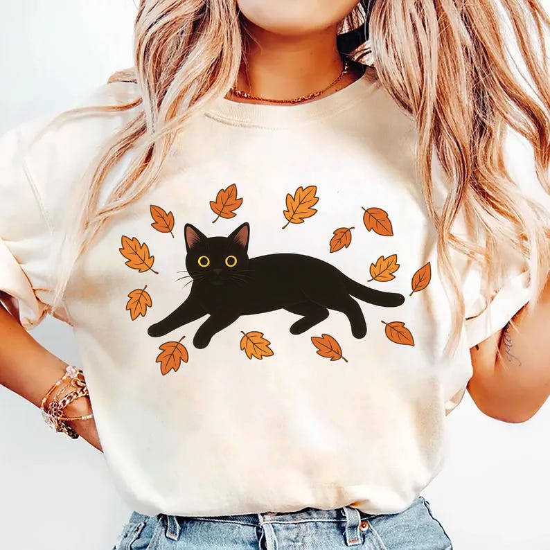 Black Cat Short Sleeve Shirt, Cozy Halloween Short Sleeve Shirt, Black Cat Fall Tee, Cat Lover Gift Short Sleeve Shirt, Unisex Cute Halloween Cats Short Sleeve Shirt
