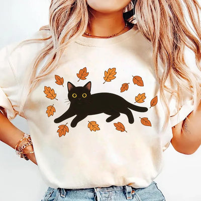 Black Cat Short Sleeve Shirt, Cozy Halloween Short Sleeve Shirt, Black Cat Fall Tee, Cat Lover Gift Short Sleeve Shirt, Unisex Cute Halloween Cats Short Sleeve Shirt