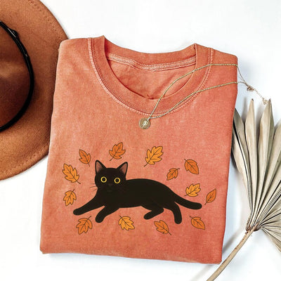 Black Cat Short Sleeve Shirt, Cozy Halloween Short Sleeve Shirt, Black Cat Fall Tee, Cat Lover Gift Short Sleeve Shirt, Unisex Cute Halloween Cats Short Sleeve Shirt