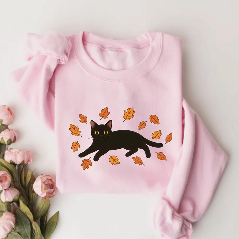Black Cat Sweatshirt, Cozy Halloween SweatShirt, Black Cat Fall SweatShirt, Cat Lover Gift SweatShirt