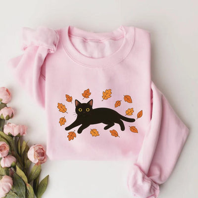 Black Cat Sweatshirt, Cozy Halloween SweatShirt, Black Cat Fall SweatShirt, Cat Lover Gift SweatShirt