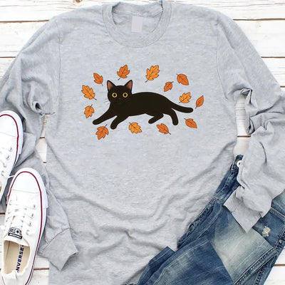 Black Cat Long Sleeve Shirt, Cozy Halloween Long Sleeve Shirt, Black Cat Fall Long Sleeve Shirt, Cat Lover Gift Long Sleeve Shirt