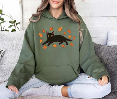Black Cat Hoodie, Cozy Halloween Hoodie, Black Cat Fall Hoodie, Cat Lover Gift Hoodie