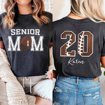 Custom Senior Football Mom Short Sleeve Shirt, Personalized Team Spirit Tee With Kids Name and Number, Customized Game Day Short Sleeve Shirt