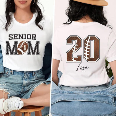 Custom Senior Football Mom Short Sleeve Shirt, Personalized Team Spirit Tee With Kids Name and Number, Customized Game Day Short Sleeve Shirt